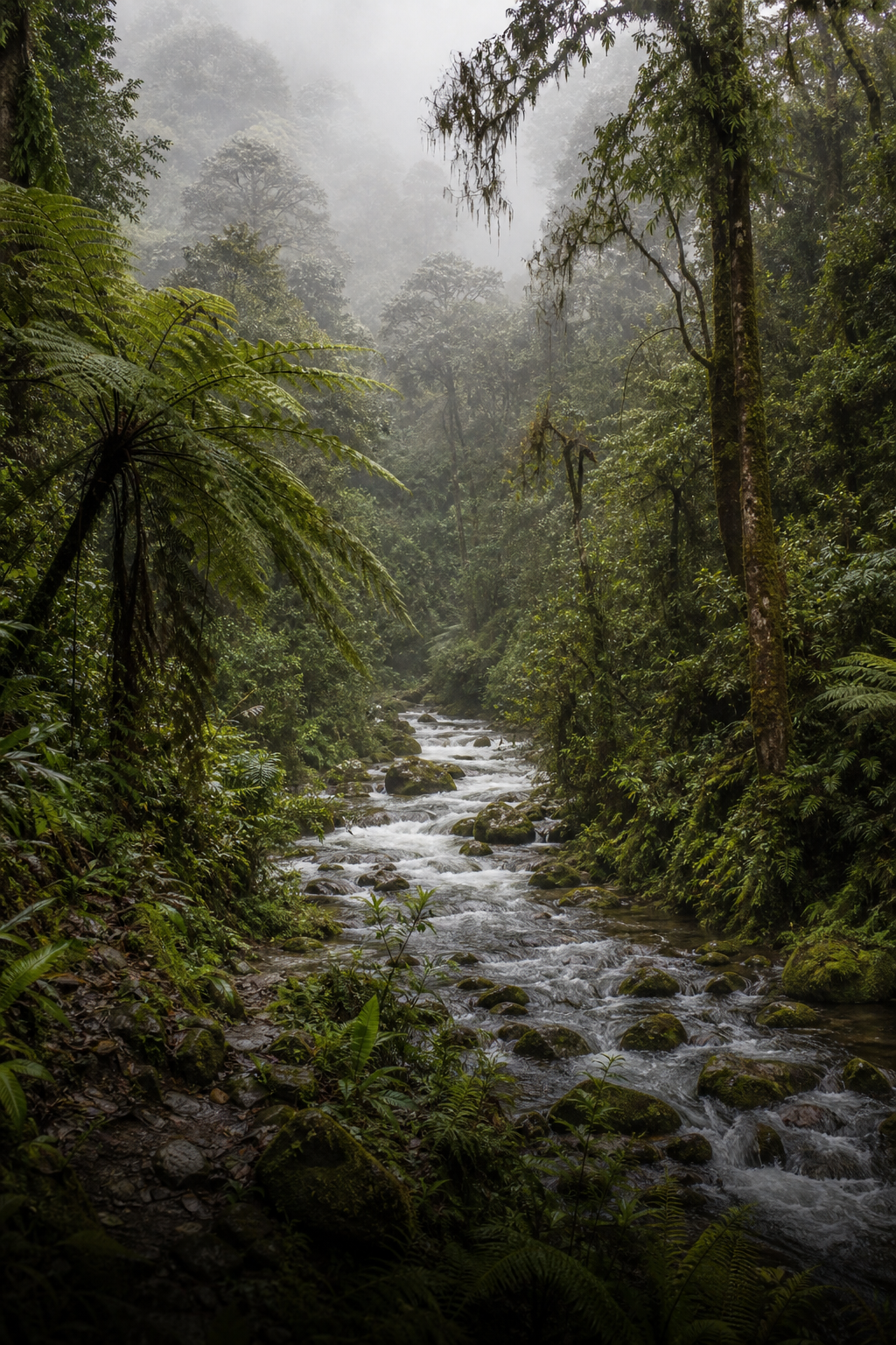 Green forest stream representing Pakke Kessang